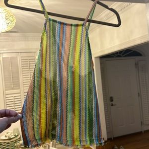 JOA striped crochet open back crop top - size M